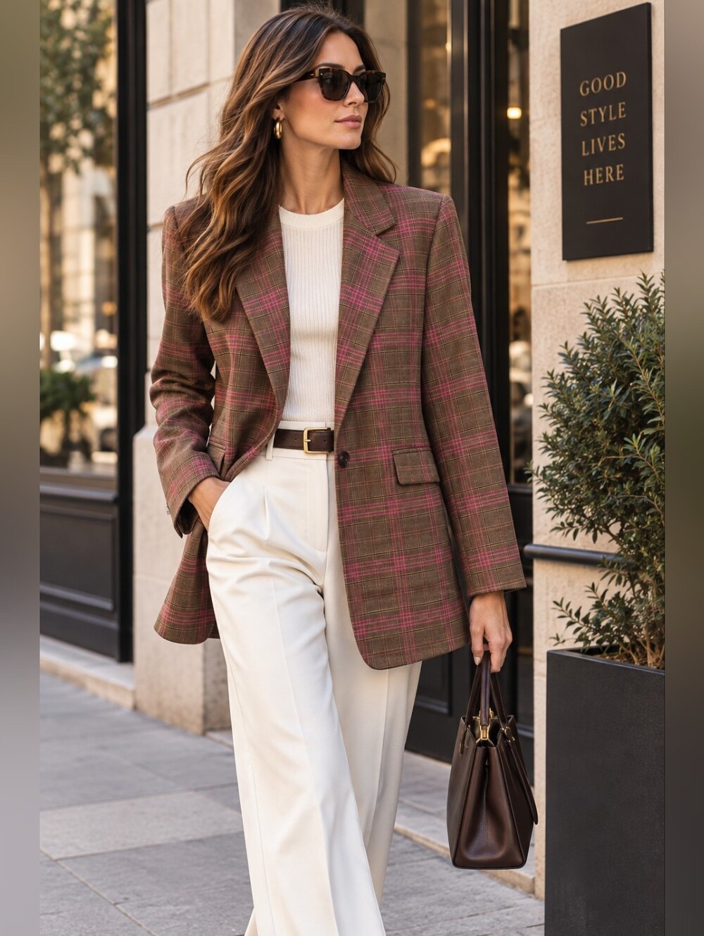 Birgitte Herskind Plaid Longline Blazer Brown Pink